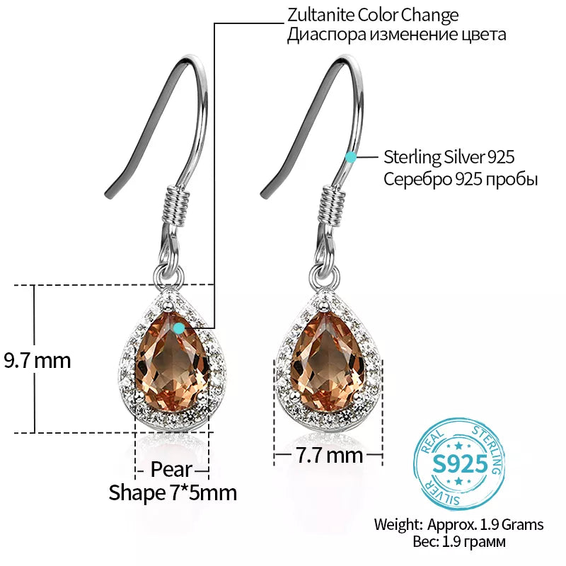 Ruby Amethyst Topaz Zultanite 925 Sterling Silver Drop Earring for Women Created Diaspore Color Change Stone Fine Jewelry