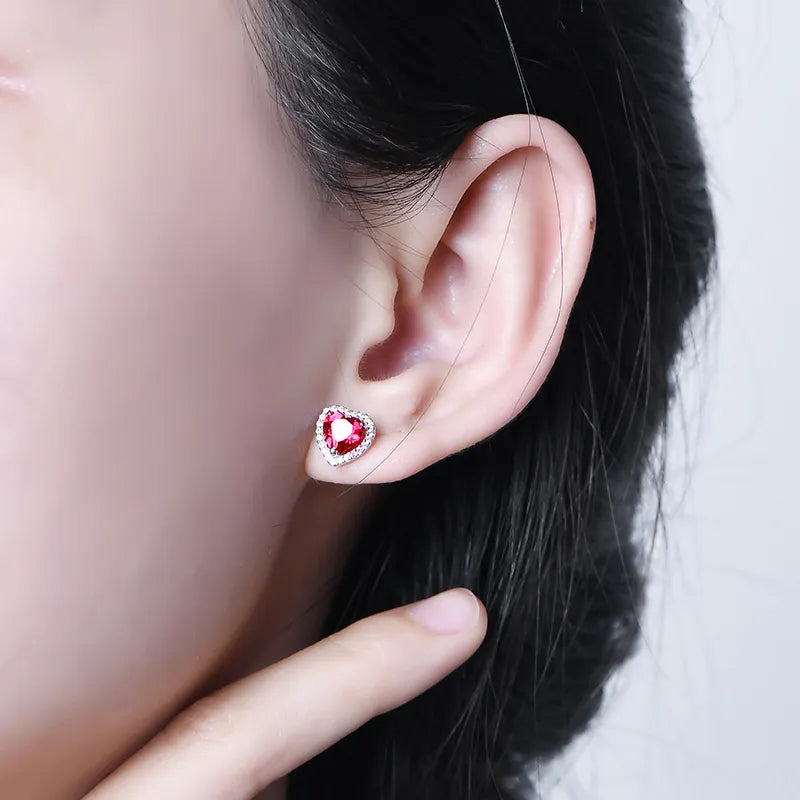 Heart Created Ruby Stud Earrings 925 Sterling Silver Earrings For Women Gemstones Korean Earrings Engagement Fine Jewelry 2020