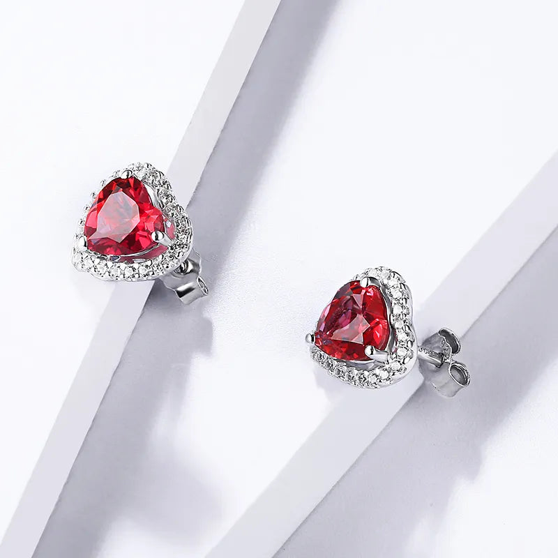 Heart Created Ruby Stud Earrings 925 Sterling Silver Earrings For Women Gemstones Korean Earrings Engagement Fine Jewelry 2020