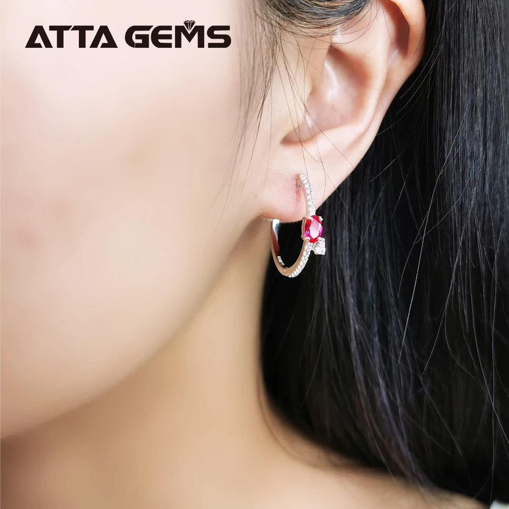 Ruby Sterling Silver Stud Earring S925 Women Simple Design Created Ruby Oval Cut Fashion Jewelry Birthday Party Gift Top Quality