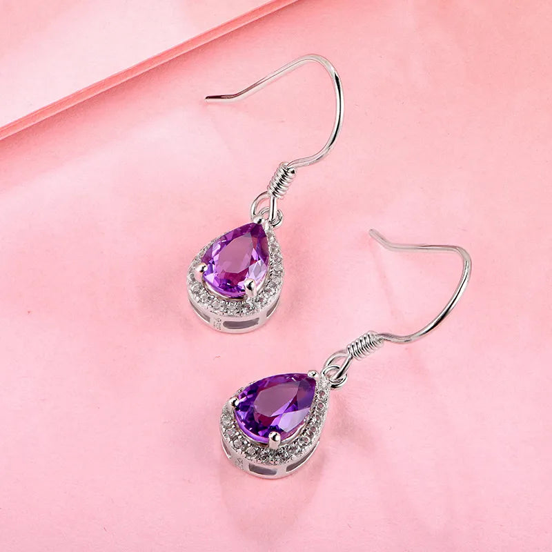 Ruby Amethyst Topaz Zultanite 925 Sterling Silver Drop Earring for Women Created Diaspore Color Change Stone Fine Jewelry