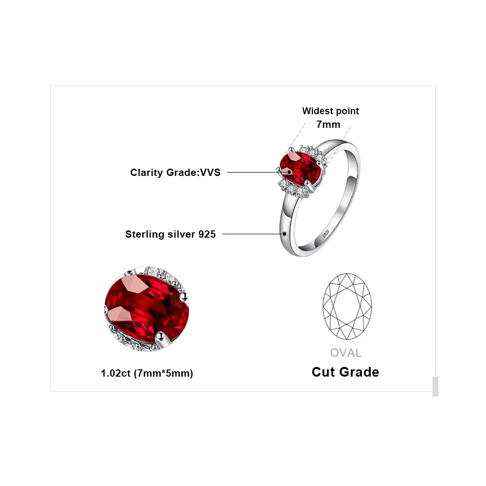 Oval Natural Red Garnet 925 Sterling Silver Rings for Women