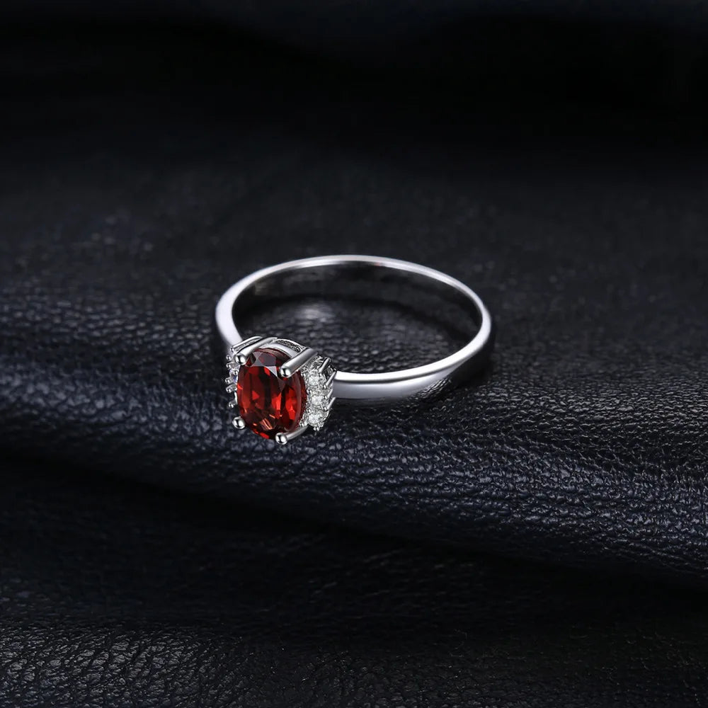 Oval Natural Red Garnet 925 Sterling Silver Rings for Women