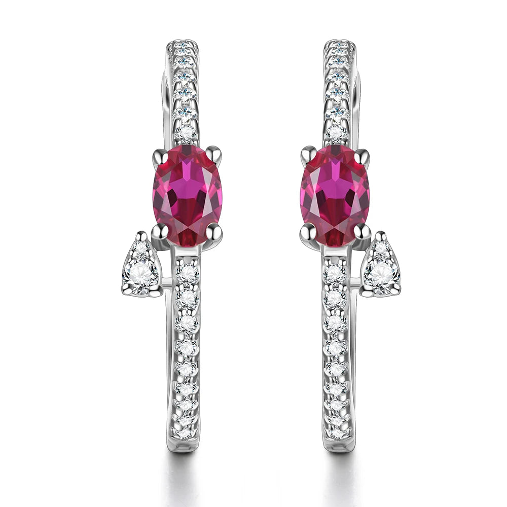 Ruby Sterling Silver Stud Earring S925 Women Simple Design Created Ruby Oval Cut Fashion Jewelry Birthday Party Gift Top Quality