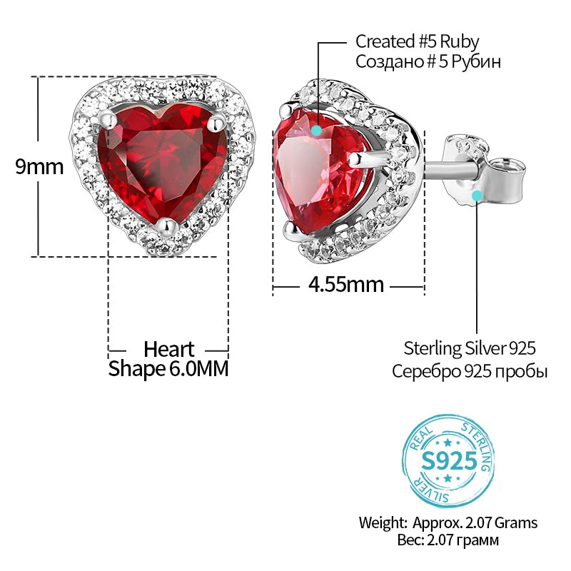Heart Created Ruby Stud Earrings 925 Sterling Silver Earrings For Women Gemstones Korean Earrings Engagement Fine Jewelry 2020