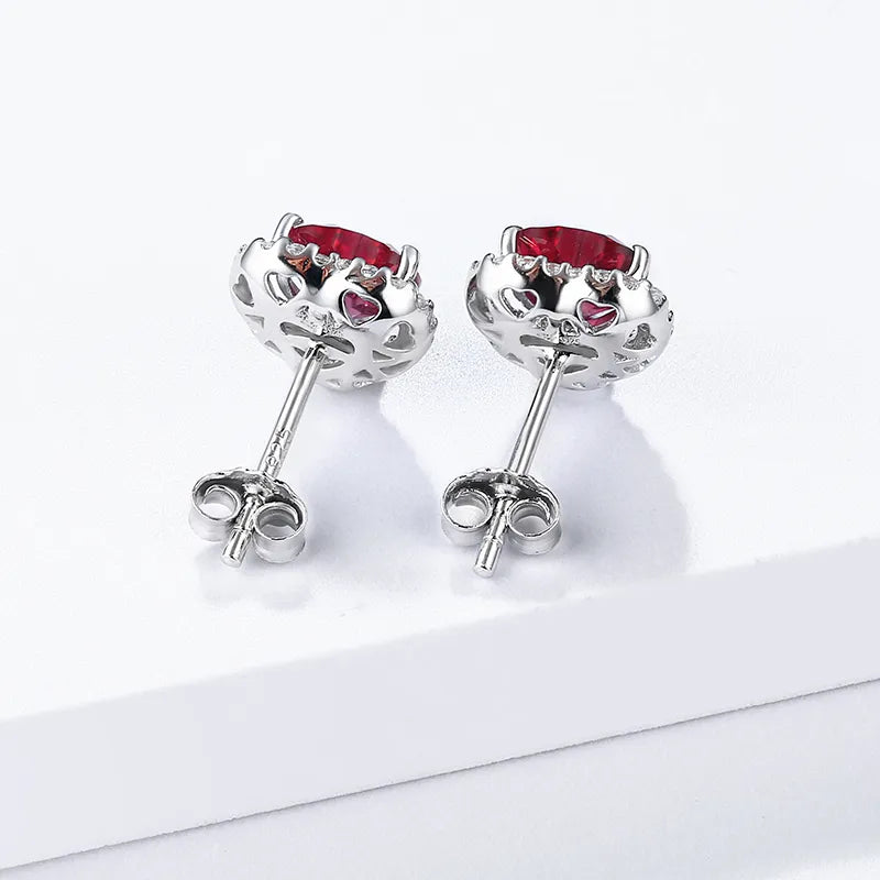 Heart Created Ruby Stud Earrings 925 Sterling Silver Earrings For Women Gemstones Korean Earrings Engagement Fine Jewelry 2020