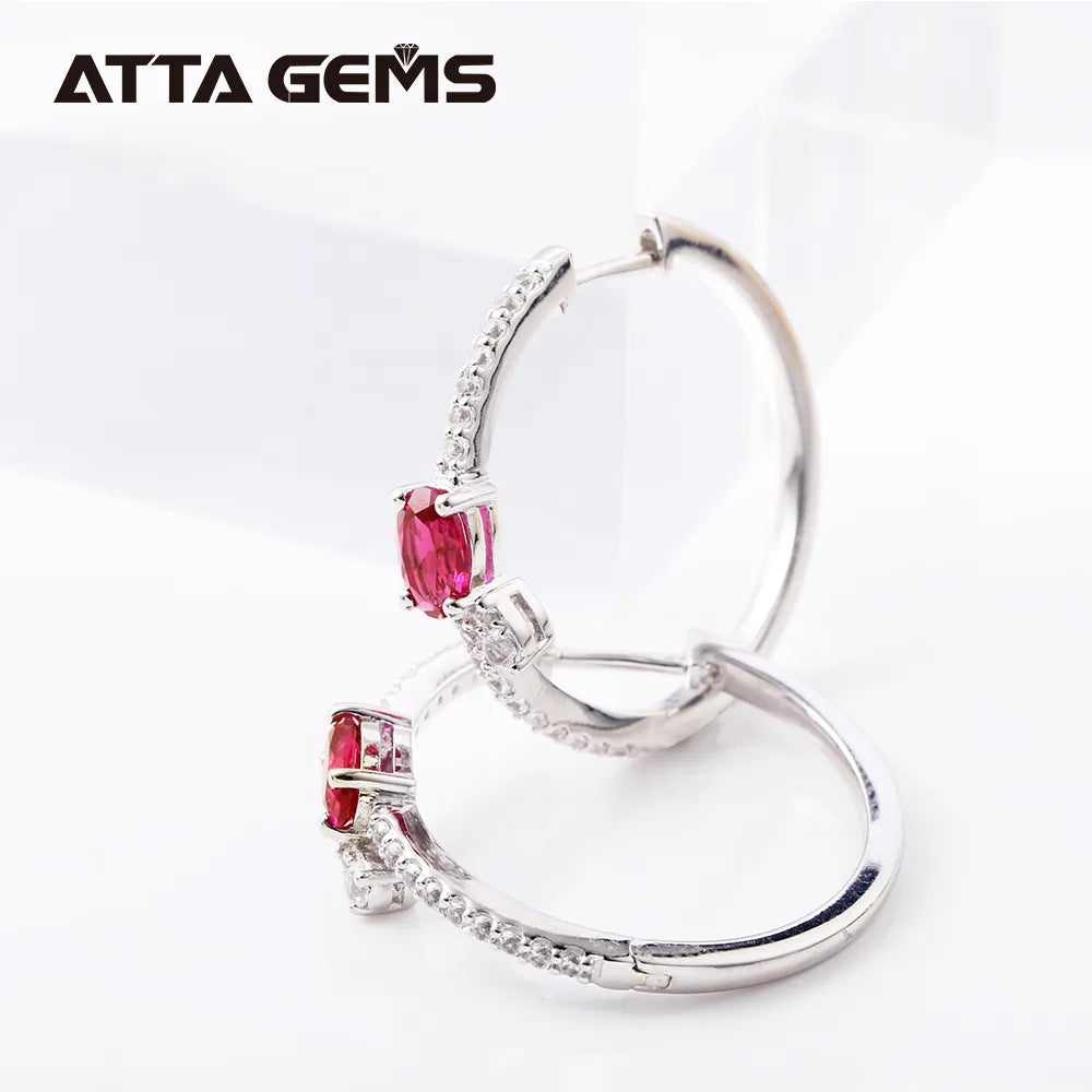 Ruby Sterling Silver Stud Earring S925 Women Simple Design Created Ruby Oval Cut Fashion Jewelry Birthday Party Gift Top Quality