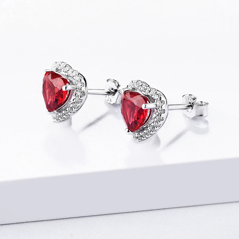 Heart Created Ruby Stud Earrings 925 Sterling Silver Earrings For Women Gemstones Korean Earrings Engagement Fine Jewelry 2020