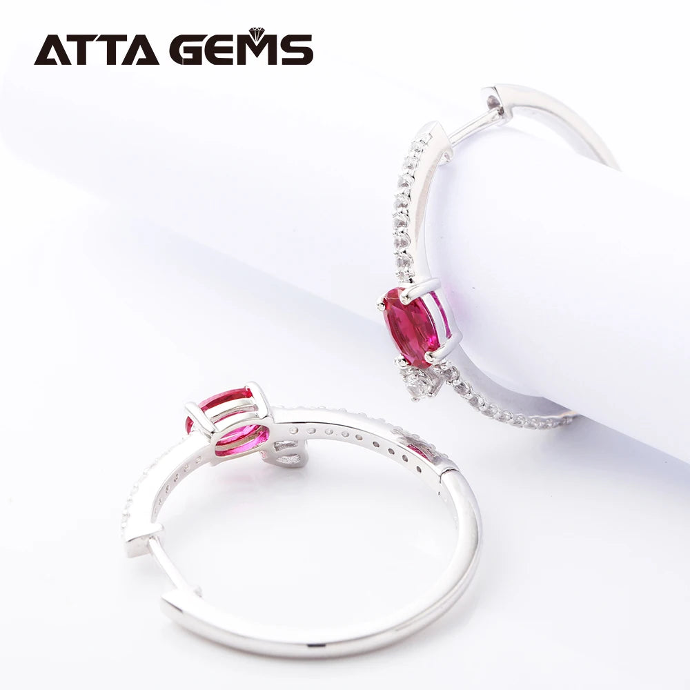 Ruby Sterling Silver Stud Earring S925 Women Simple Design Created Ruby Oval Cut Fashion Jewelry Birthday Party Gift Top Quality