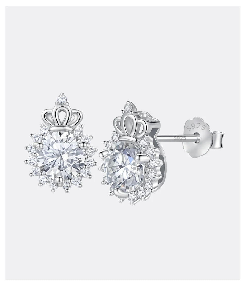 Crown shaped Moissanite diamond Earring Flower Wedding Sterling Stud 925 Fashion Ladies Woman stud earring