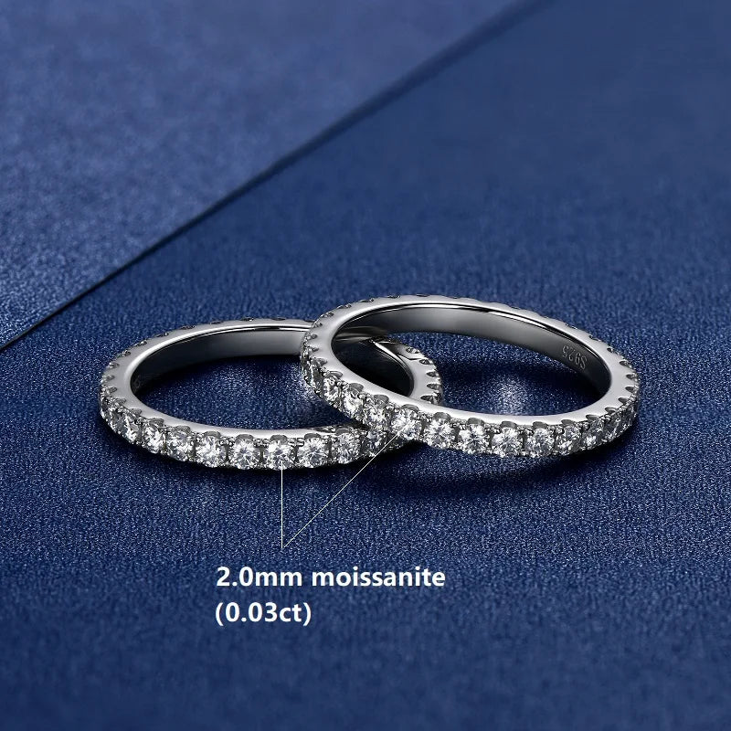 Full Moissanite Eternity Rings - Silver 925 Wedding Band for Women, Personalized 2mm-5mm Width, Real Sparkling Diamond Engagement Jewelry