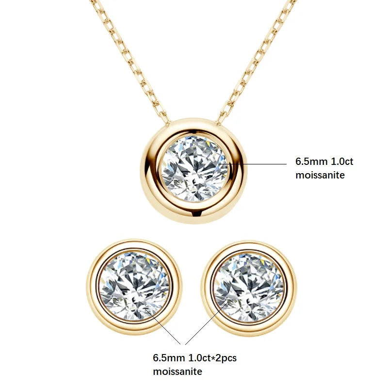 Real 3ct. D Color Moissanite Jewelry Set 925 Silver 18k Gold Plated Pendant Necklace Stud Earrings Set for Women Men Gift