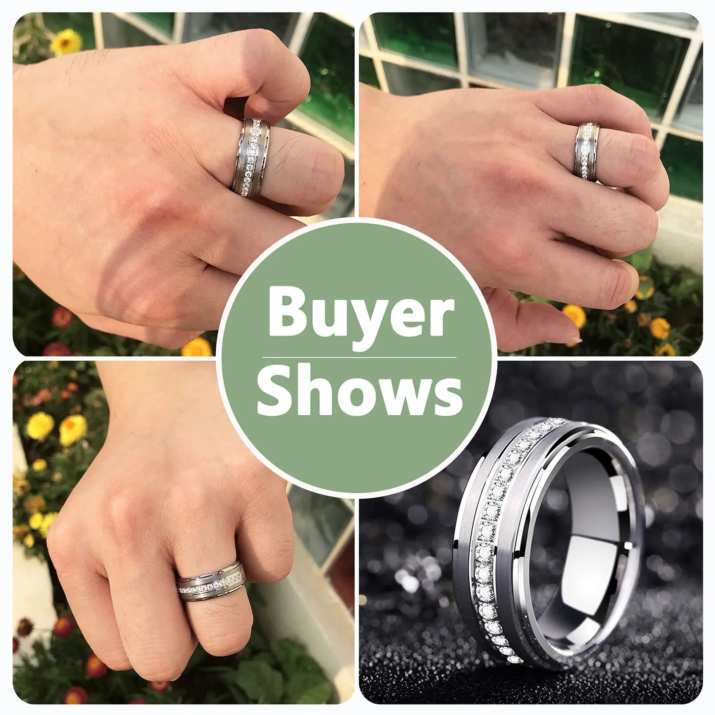 Men's Promise Wedding Band Brushed Finished Tungsten Carbide Rings for Men Charm Half Eternity Round Zircon Jewelry