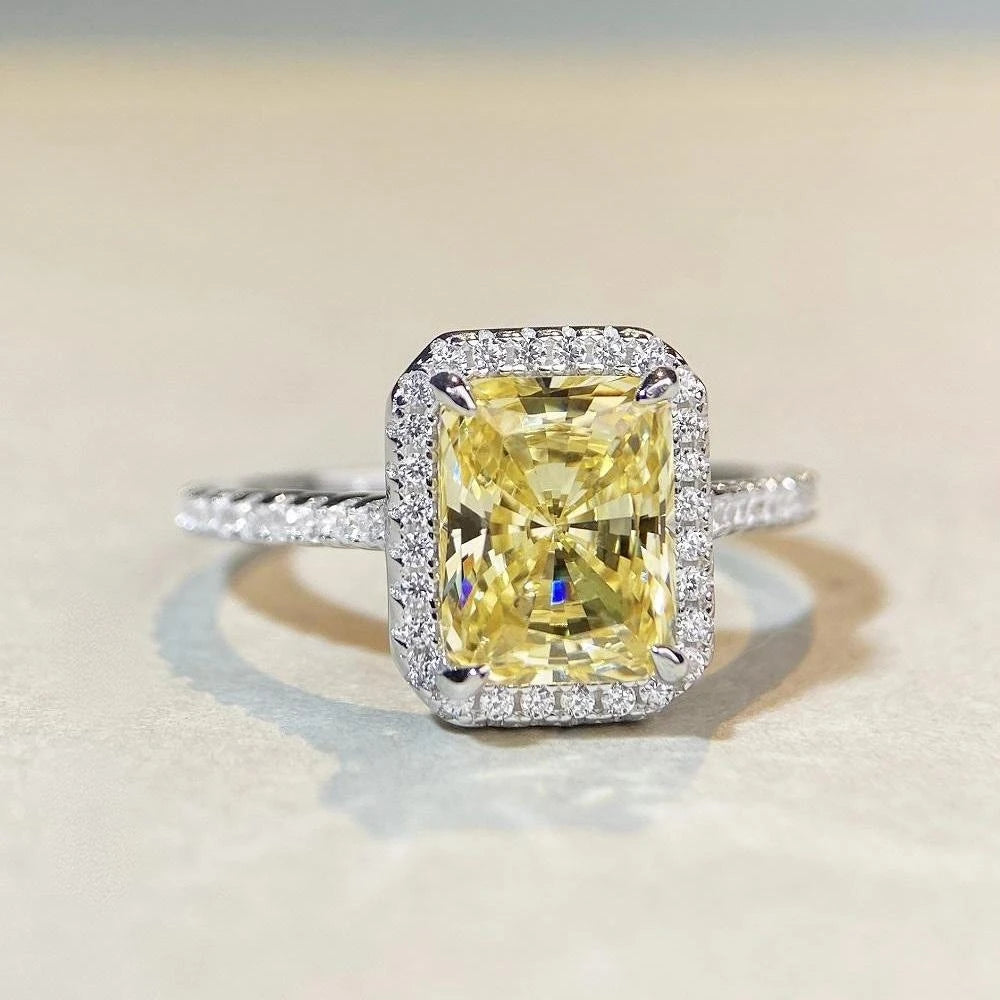 Radiant Cut Citrine Sapphire Gemstone 100% 925 Sterling Silver Wedding Engagement Ring for Women Fine Jewellery