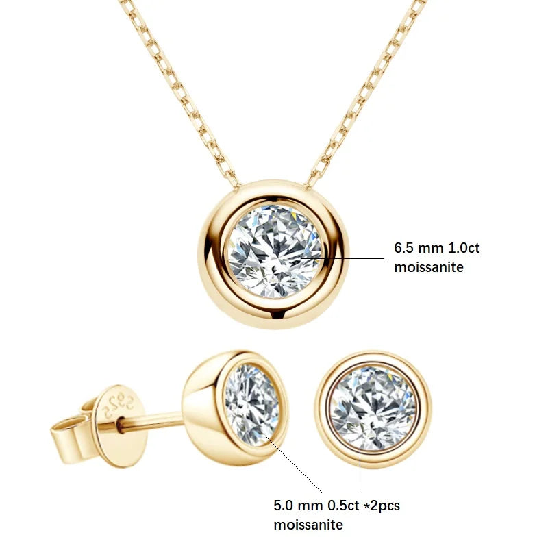 Real 3ct. D Color Moissanite Jewelry Set 925 Silver 18k Gold Plated Pendant Necklace Stud Earrings Set for Women Men Gift