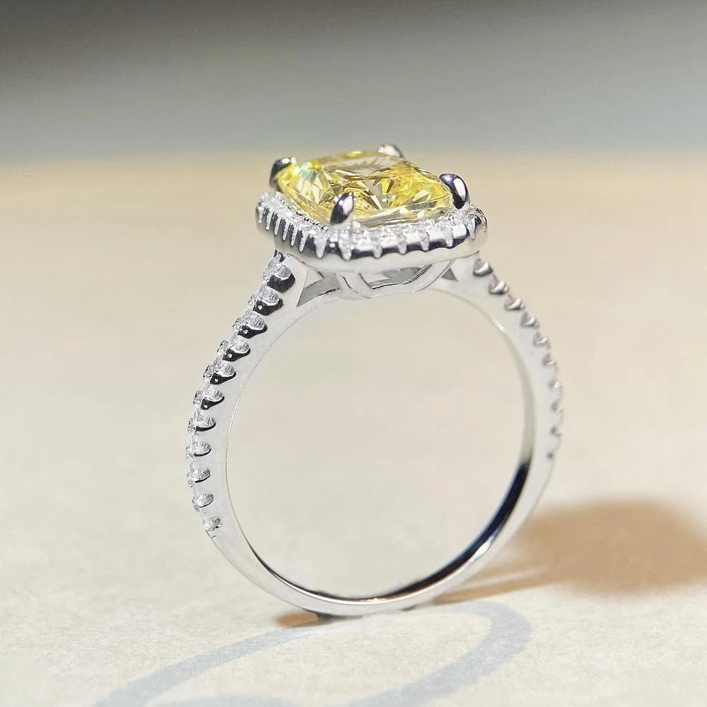 Radiant Cut Citrine Sapphire Gemstone 100% 925 Sterling Silver Wedding Engagement Ring for Women Fine Jewellery