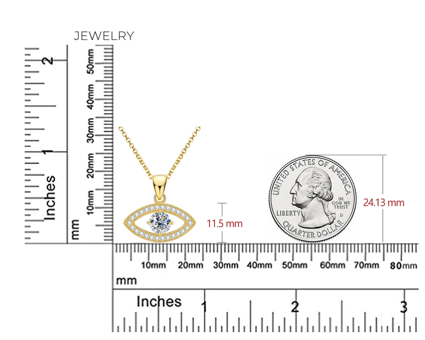 Evil Eye Pendant Necklace - 925 Sterling Silver, 1.0ct Round Moissanite Jewelry
