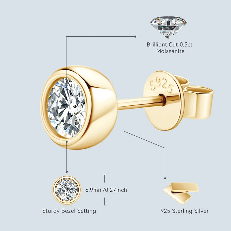 Real 3ct. D Color Moissanite Jewelry Set 925 Silver 18k Gold Plated Pendant Necklace Stud Earrings Set for Women Men Gift