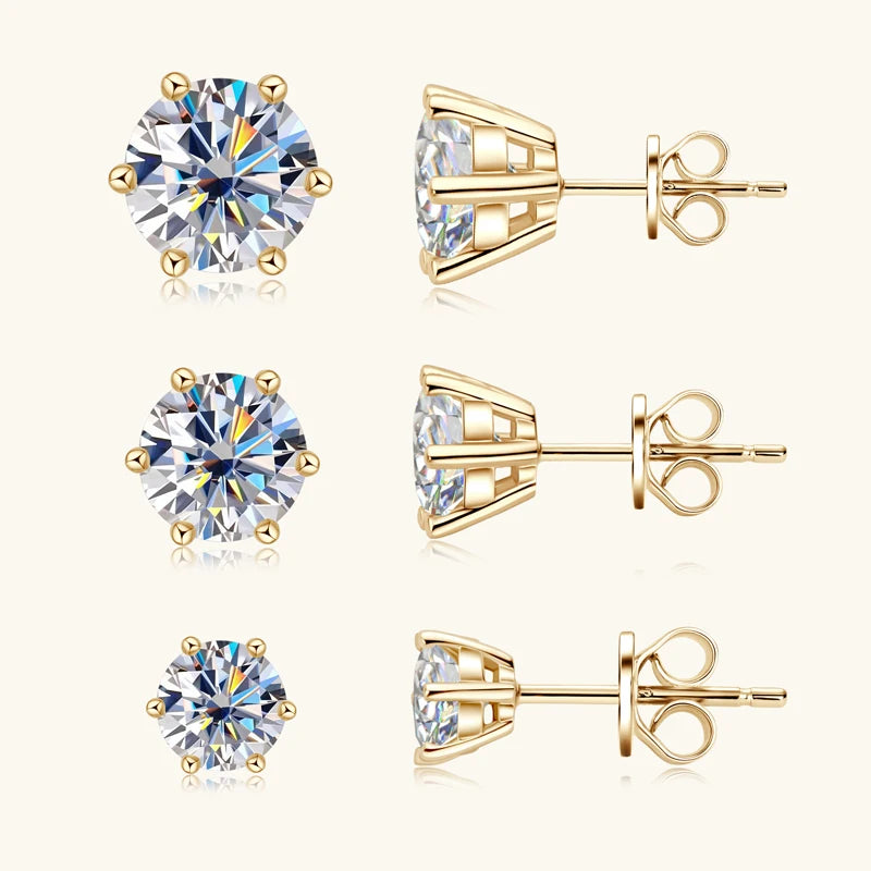Real 925 Silver Moissanite Jewelry Set Gold Plated 0.5-2ct Stud Earrings Solitaire Pendant Necklace Set for Women Men Gift