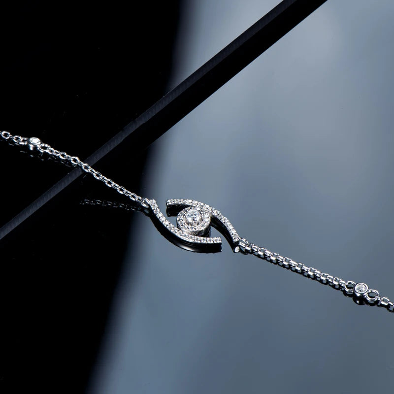 Evil Eye Bracelet for Women - 100% Real Moissanite, 925 Sterling Silver, Fashion 2022 Accessories, Charm Jewelry