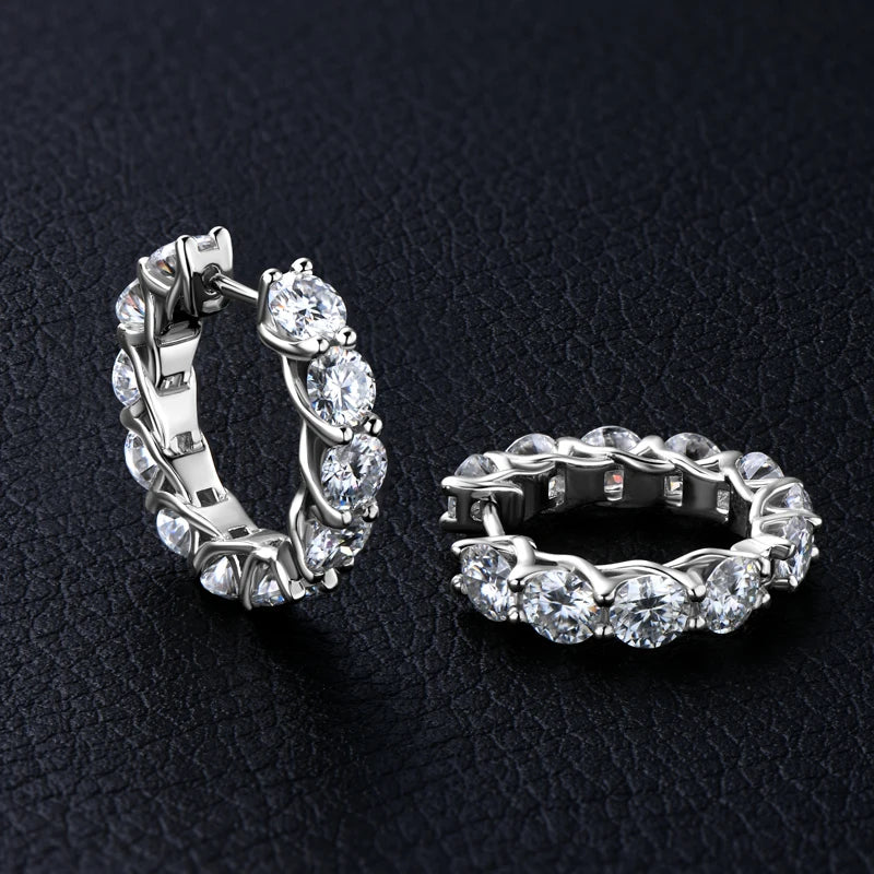 Luxury Full 4.0mm Moissanite Hoops Earrings for Women 925 Silver Total 3.3ct Diamond Earrings Engagement Birthday Jewelry