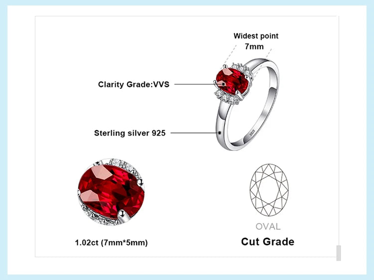 Oval Natural Red Garnet 925 Sterling Silver Rings for Women