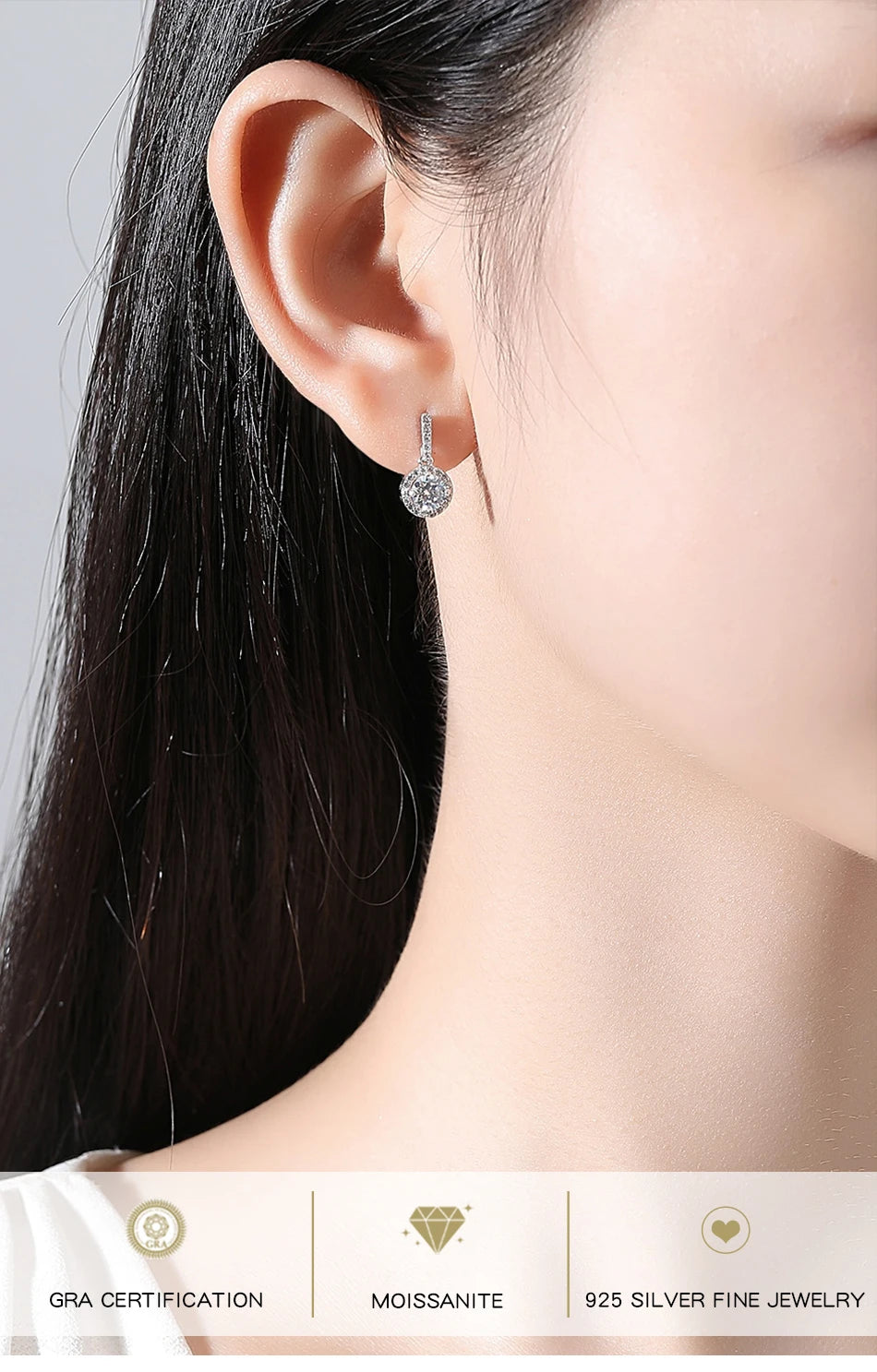 Round Stud Moissanite Earing New Listing Earring 925 Sterling Silver Elegant Korean Bridal Diamond Cute Fine Jewelry