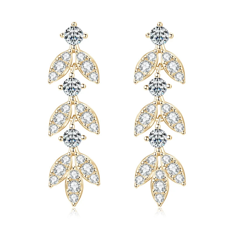 High Quality Silver 925 Drop Dangle Earrings for Women Real 3.0mm D Color Moissanite Diamond Delicate Leaf-Shape Stud Earrings