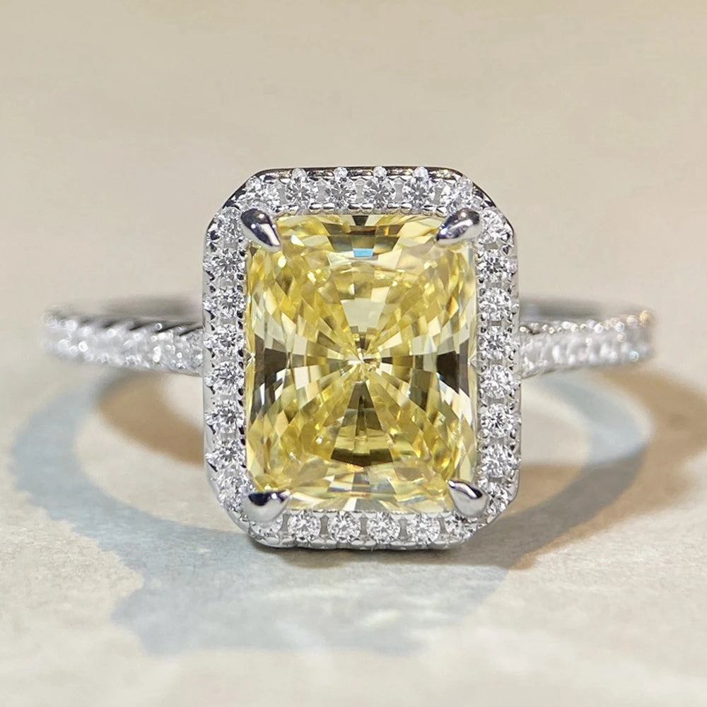 Radiant Cut Citrine Sapphire Gemstone 100% 925 Sterling Silver Wedding Engagement Ring for Women Fine Jewellery