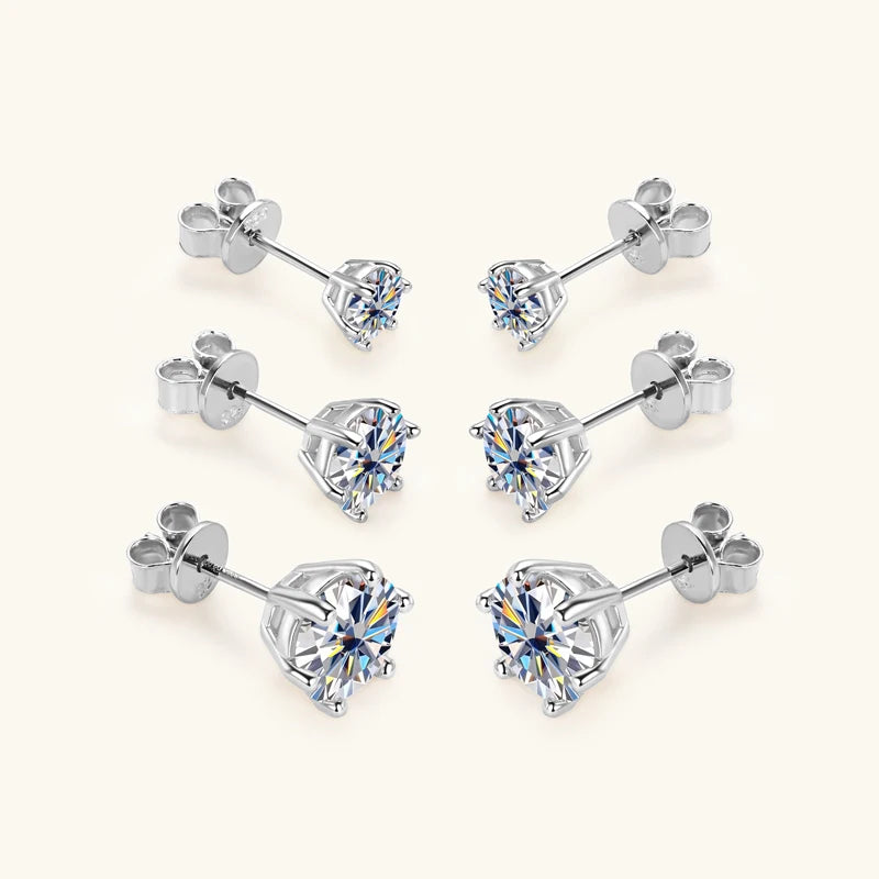 Real 925 Silver Moissanite Jewelry Set Gold Plated 0.5-2ct Stud Earrings Solitaire Pendant Necklace Set for Women Men Gift