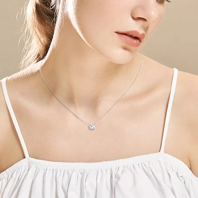 Classic D Color VVS1 Moissanite Diamond Pendant Necklace Silver 925 Sterling - Certified Jewelry Gifts, available in 1ct, 2ct, and 3ct sizes for Women