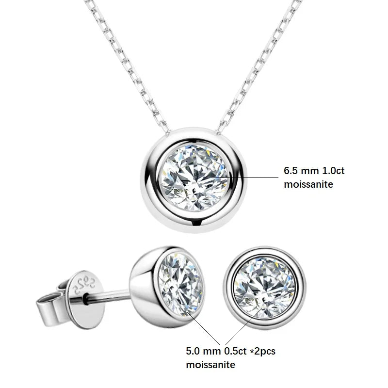Real 3ct. D Color Moissanite Jewelry Set 925 Silver 18k Gold Plated Pendant Necklace Stud Earrings Set for Women Men Gift