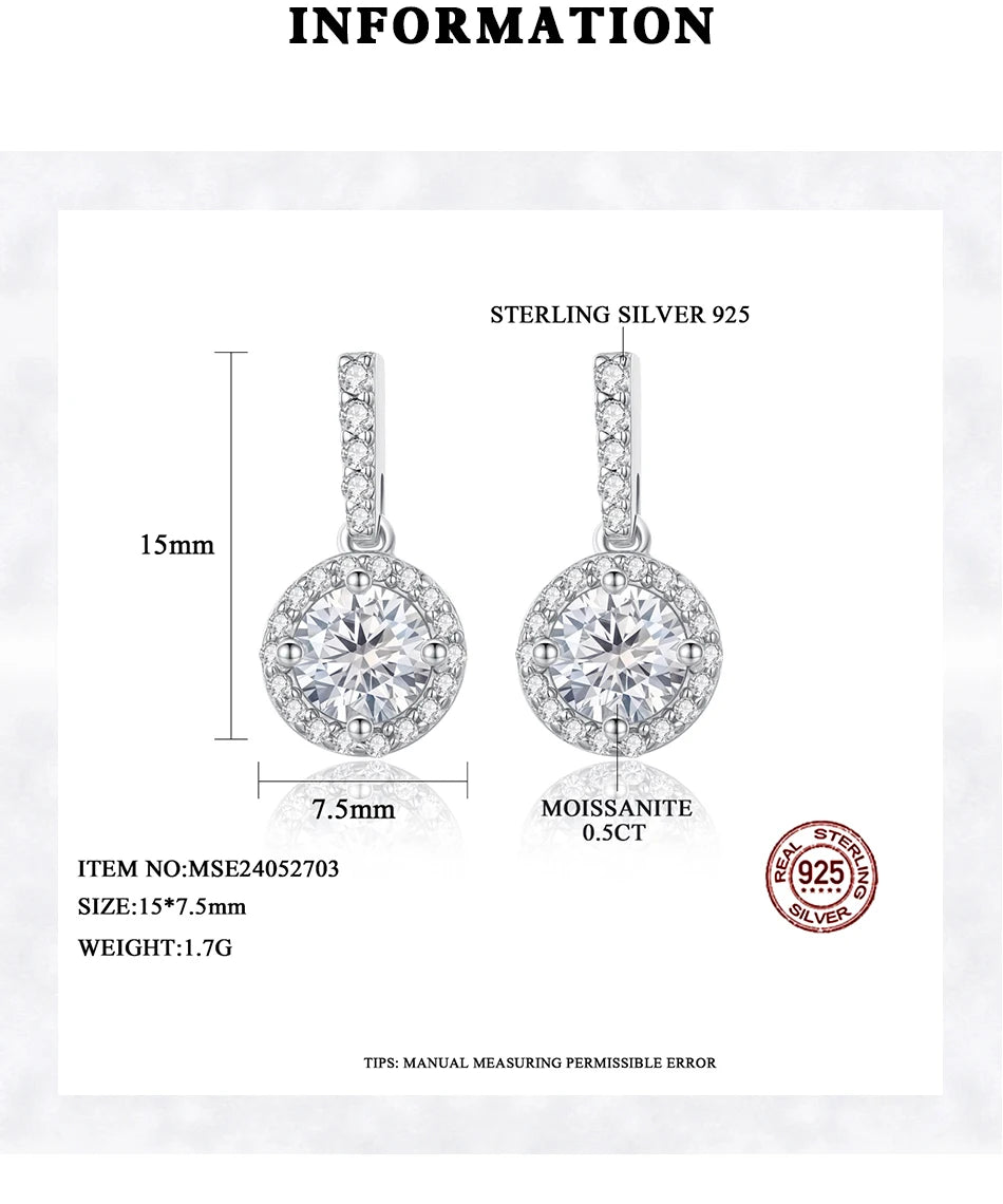 Round Stud Moissanite Earing New Listing Earring 925 Sterling Silver Elegant Korean Bridal Diamond Cute Fine Jewelry
