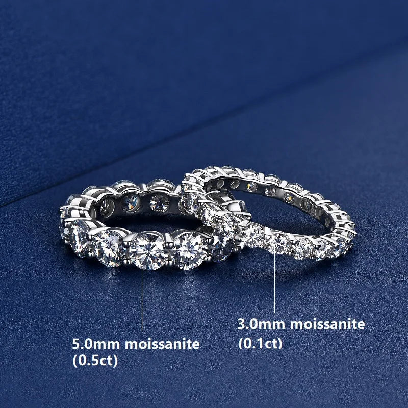 Full Moissanite Eternity Rings - Silver 925 Wedding Band for Women, Personalized 2mm-5mm Width, Real Sparkling Diamond Engagement Jewelry