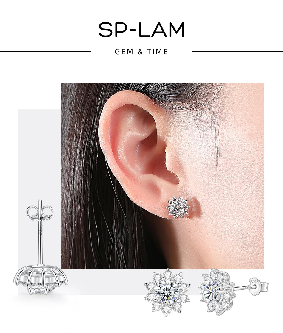 Fashion VVS D Color Moissanite Certified Original Stud Earrings Shinning Tiny CZ Around Cute Women Studs Girl Jewelry