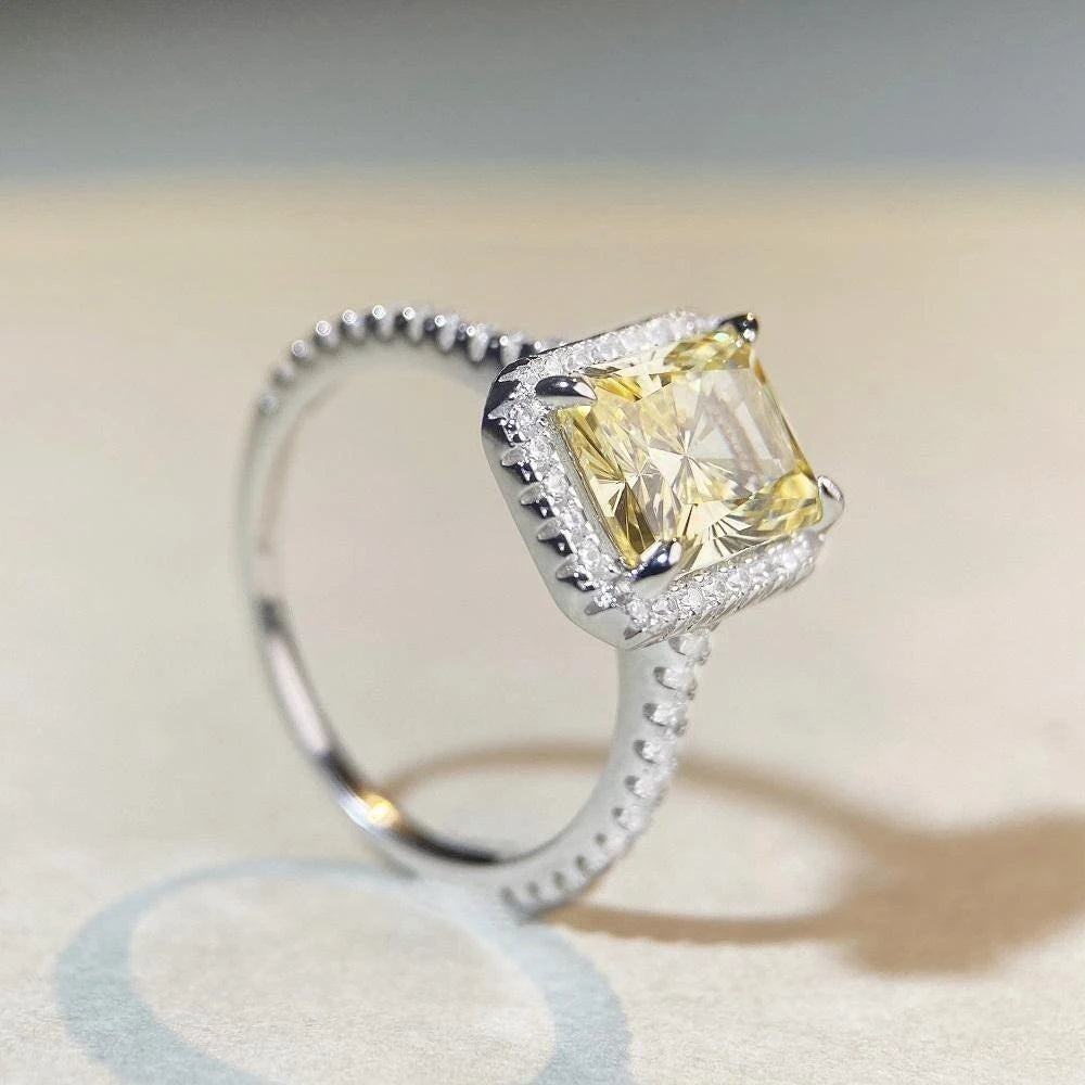Radiant Cut Citrine Sapphire Gemstone 100% 925 Sterling Silver Wedding Engagement Ring for Women Fine Jewellery