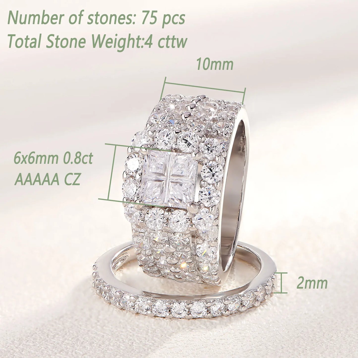 Halo Wedding Rings For Women 4 Carats Cross Cut AAAAA ZK Classic Jewelry 925 Sterling Silver Ring Set