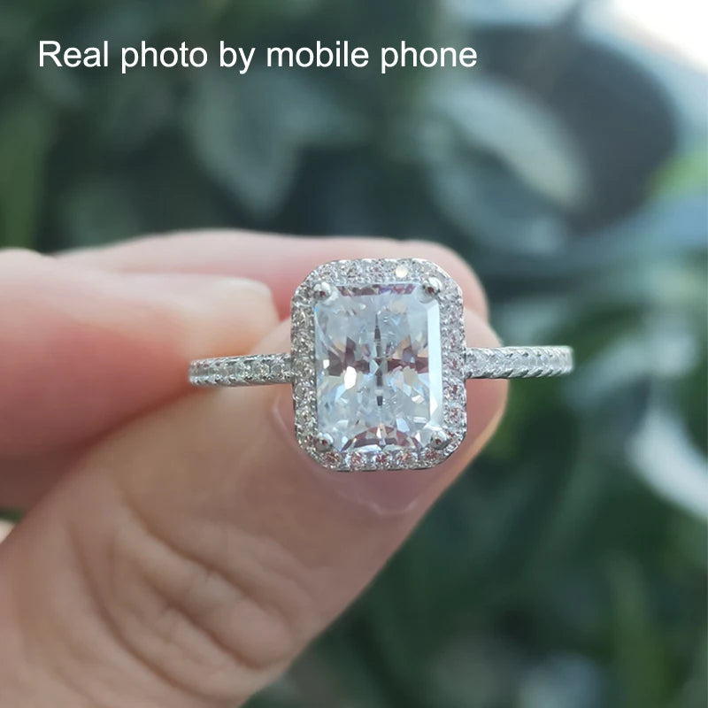 Certified 2/1CT Radiant Cut Moissanite Engagement Ring Colorless VVS Diamond Proposal Rings Sterling Silver Weddig Band