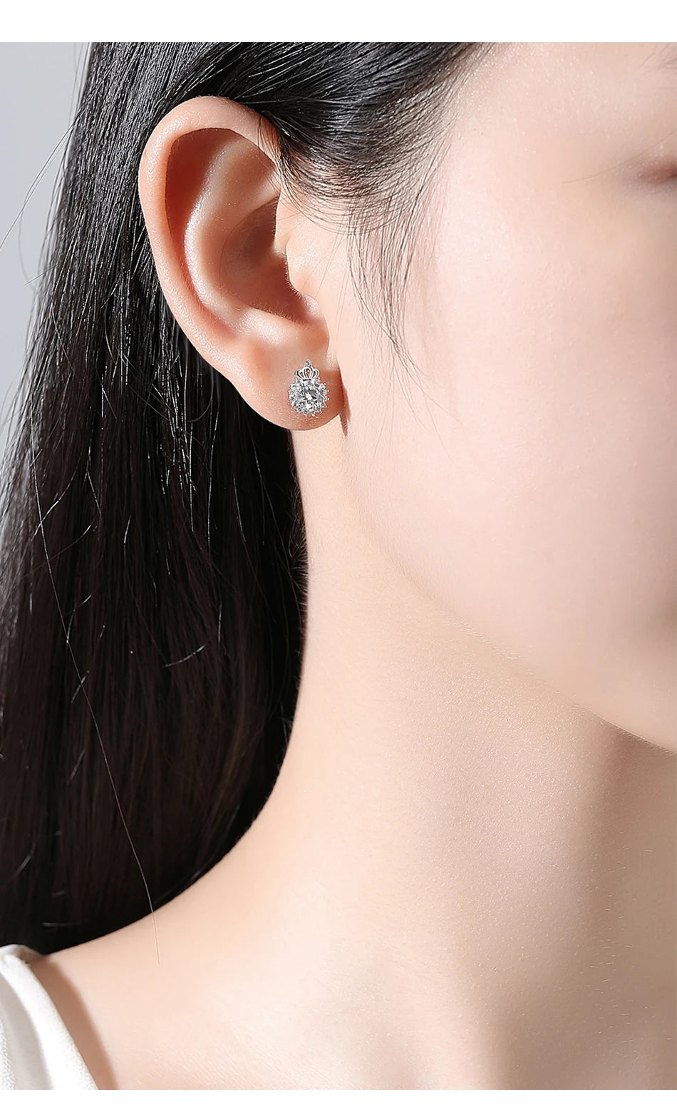 Crown shaped Moissanite diamond Earring Flower Wedding Sterling Stud 925 Fashion Ladies Woman stud earring