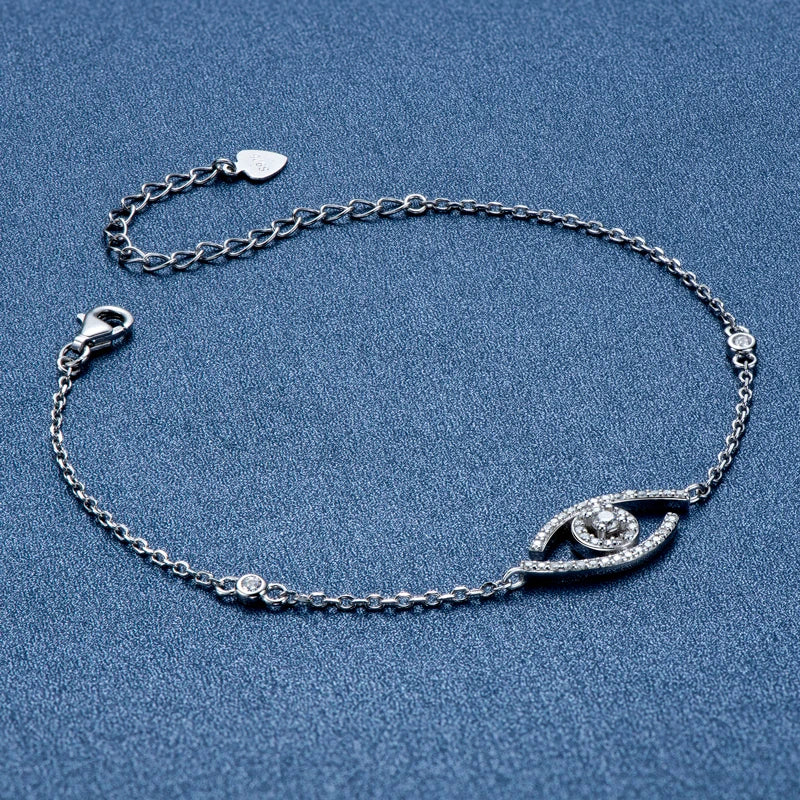 Evil Eye Bracelet for Women - 100% Real Moissanite, 925 Sterling Silver, Fashion 2022 Accessories, Charm Jewelry