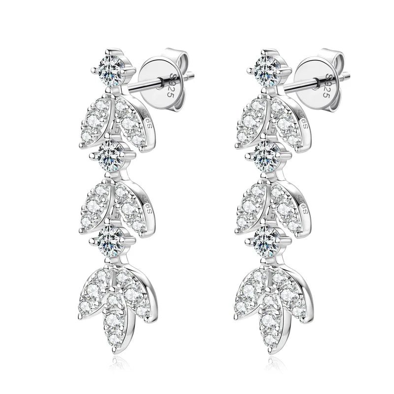 High Quality Silver 925 Drop Dangle Earrings for Women Real 3.0mm D Color Moissanite Diamond Delicate Leaf-Shape Stud Earrings
