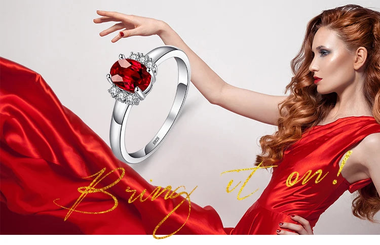Oval Natural Red Garnet 925 Sterling Silver Rings for Women