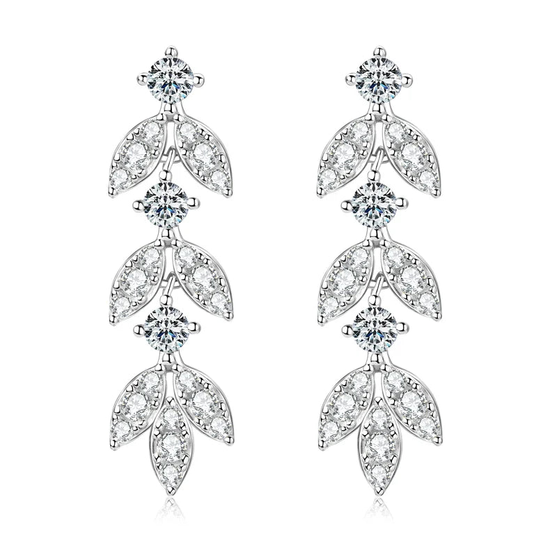 High Quality Silver 925 Drop Dangle Earrings for Women Real 3.0mm D Color Moissanite Diamond Delicate Leaf-Shape Stud Earrings