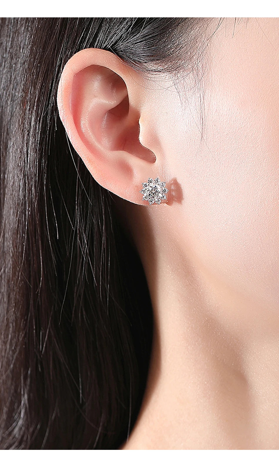 Fashion VVS D Color Moissanite Certified Original Stud Earrings Shinning Tiny CZ Around Cute Women Studs Girl Jewelry