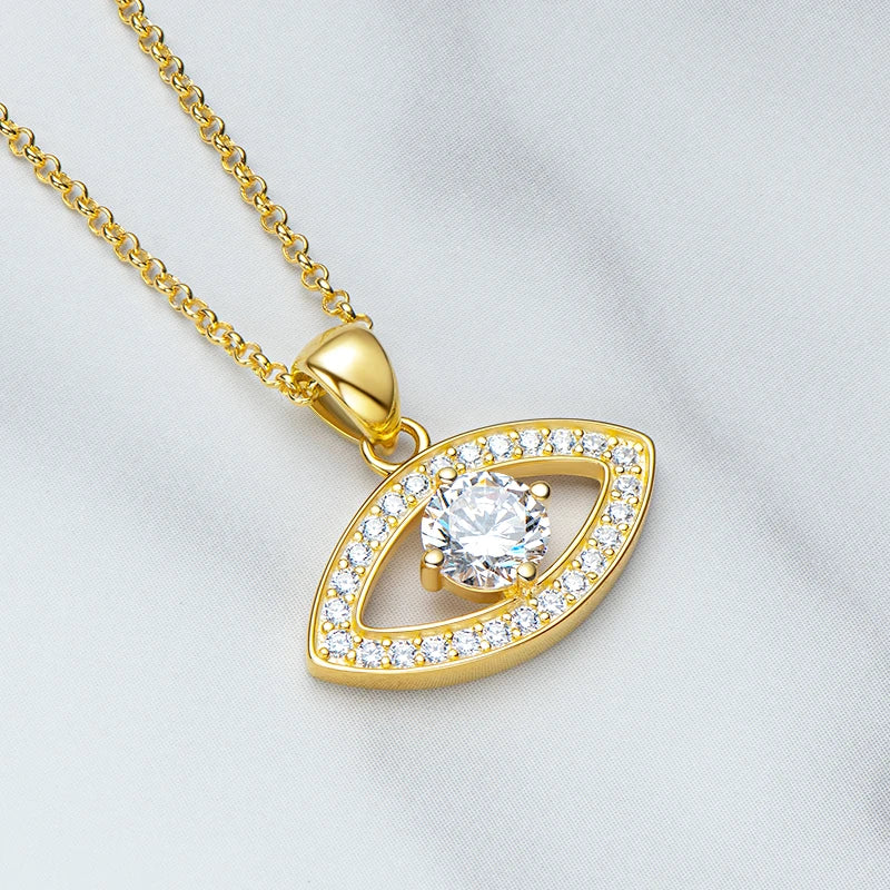Evil Eye Pendant Necklace - 925 Sterling Silver, 1.0ct Round Moissanite Jewelry