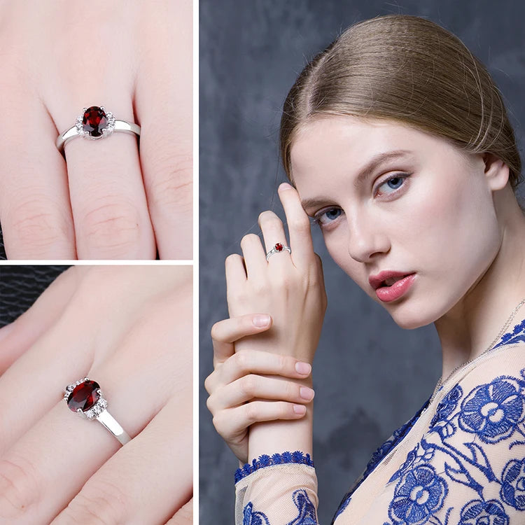 Oval Natural Red Garnet 925 Sterling Silver Rings for Women