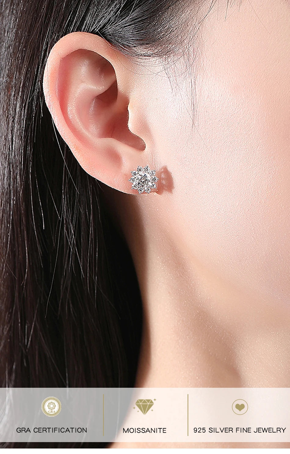 Fashion VVS D Color Moissanite Certified Original Stud Earrings Shinning Tiny CZ Around Cute Women Studs Girl Jewelry