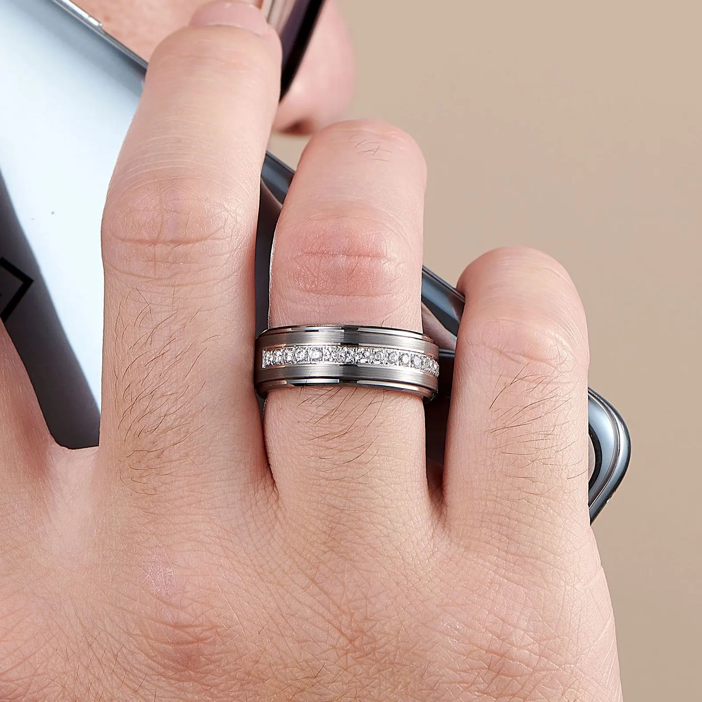 Men's Promise Wedding Band Brushed Finished Tungsten Carbide Rings for Men Charm Half Eternity Round Zircon Jewelry