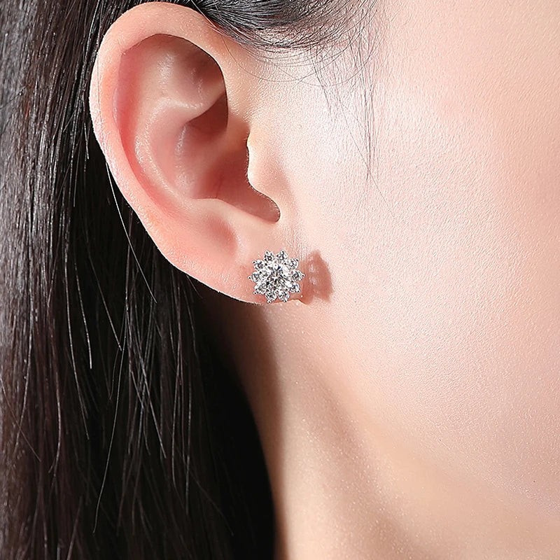 Fashion VVS D Color Moissanite Certified Original Stud Earrings Shinning Tiny CZ Around Cute Women Studs Girl Jewelry