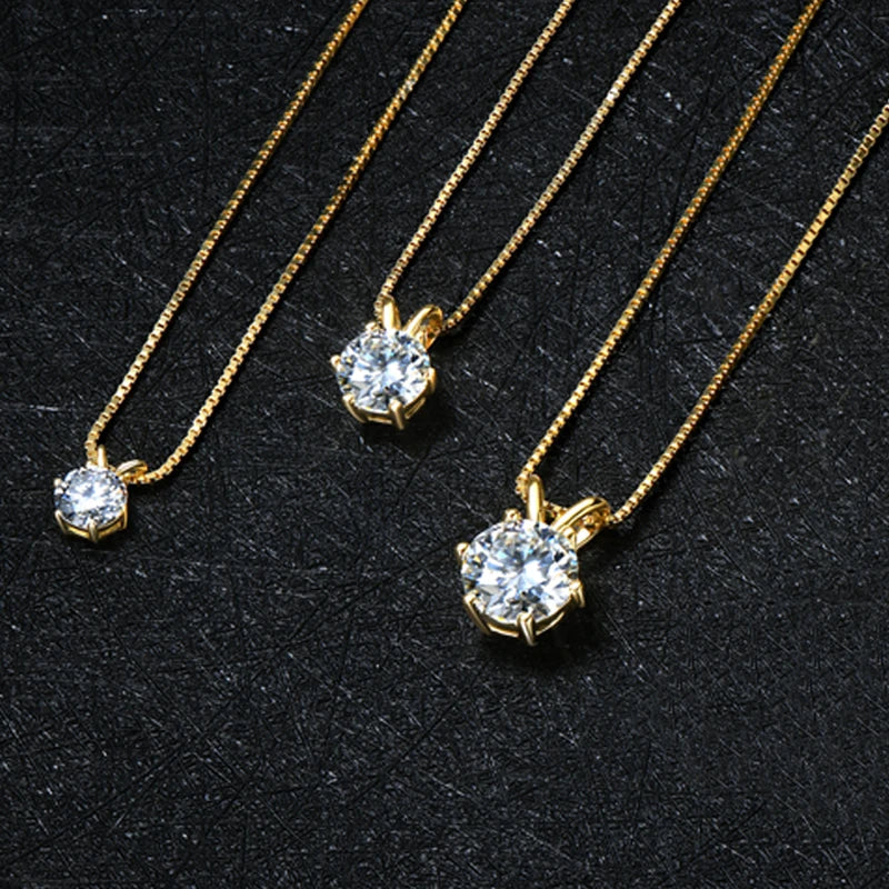 Real 925 Silver Moissanite Jewelry Set Gold Plated 0.5-2ct Stud Earrings Solitaire Pendant Necklace Set for Women Men Gift